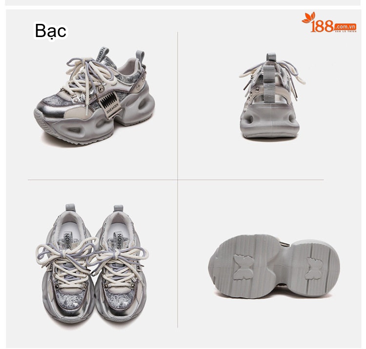 Giày Sneaker Nữ Đế Bánh Mì Dây Buộc Chiều Cao Đế Khoảng 5cm Màu Bạc, Xanh chi tiết 17