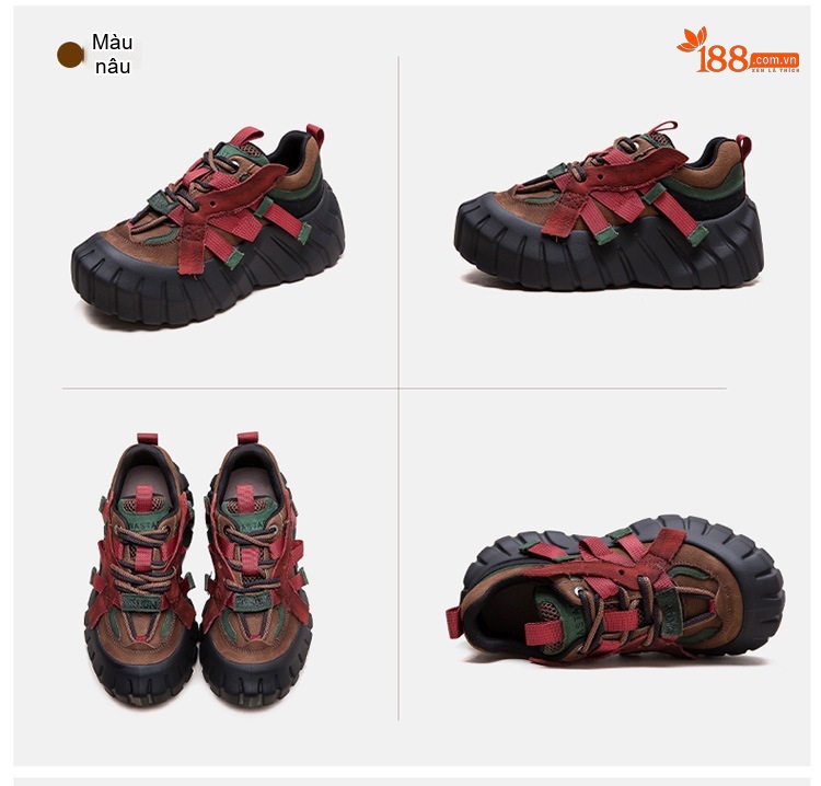 Giày Sneaker Nữ Đế Bánh Mì Phối Màu Chiều Cao Đế Khoảng 5cm Màu Nâu, Đỏ, Xanh Lá, Xám chi tiết 18