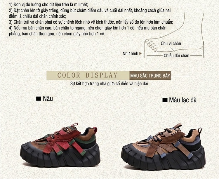 Giày Sneaker Nữ Đế Bánh Mì Phối Màu Chiều Cao Đế Khoảng 5cm Màu Nâu, Đỏ, Xanh Lá, Xám chi tiết 3