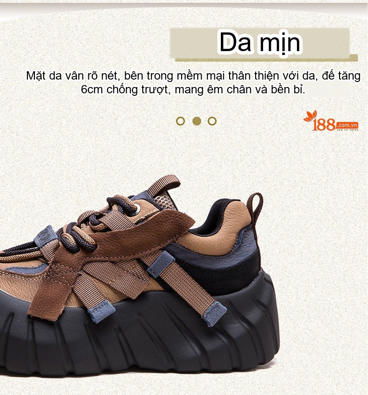Giày Sneaker Nữ Đế Bánh Mì Phối Màu Chiều Cao Đế Khoảng 5cm Màu Nâu, Đỏ, Xanh Lá, Xám chi tiết 4