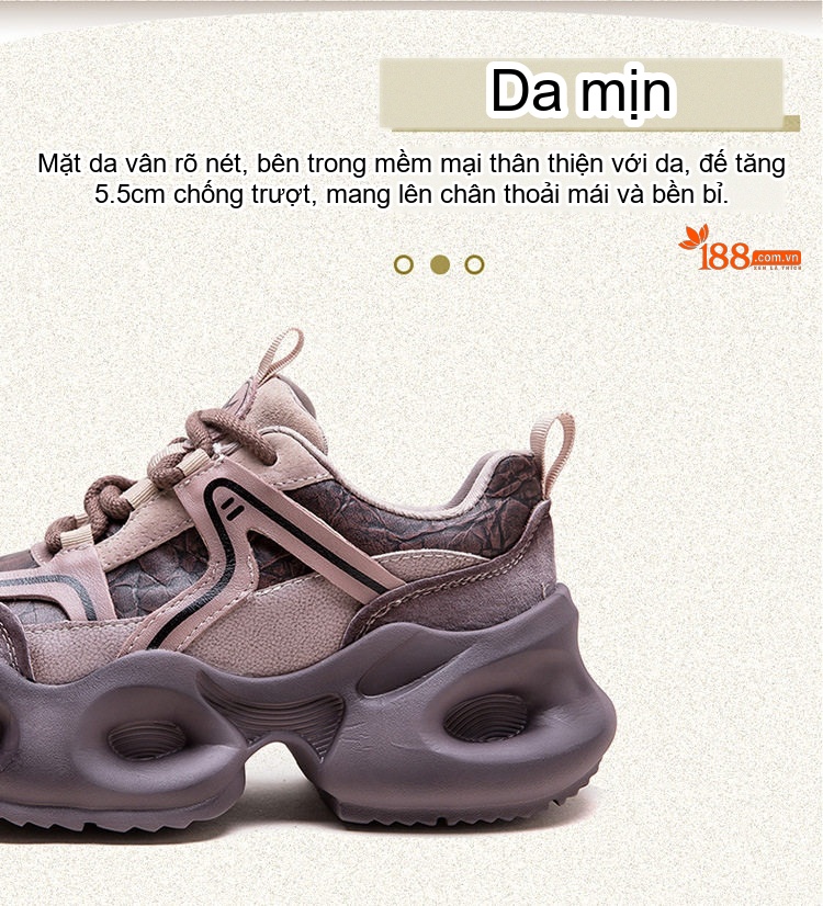 Giày Sneaker Nữ Đế Bánh Mì Phối Màu Phong Cách Retro Chiều Cao Đế Khoảng 5cm Màu Xám, Tím chi tiết 3