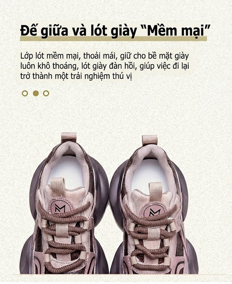 Giày Sneaker Nữ Đế Bánh Mì Phối Màu Phong Cách Retro Chiều Cao Đế Khoảng 5cm Màu Xám, Tím chi tiết 6