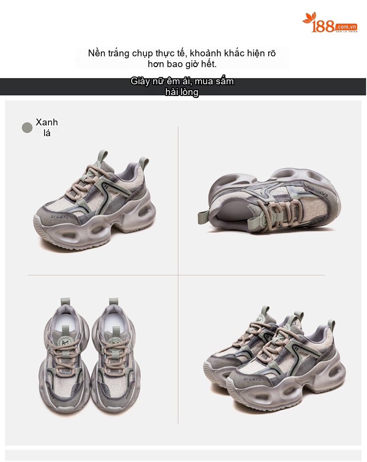 Giày Sneaker Nữ Đế Bánh Mì Phối Màu Phong Cách Retro Chiều Cao Đế Khoảng 5cm Màu Xám, Tím chi tiết 16