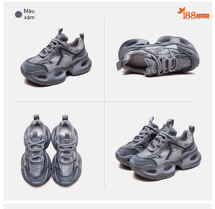 Giày Sneaker Nữ Đế Bánh Mì Phối Màu Phong Cách Retro Chiều Cao Đế Khoảng 5cm Màu Xám, Tím chi tiết 17