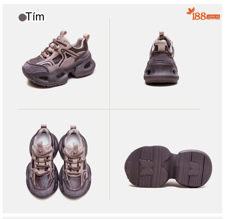 Giày Sneaker Nữ Đế Bánh Mì Phối Màu Phong Cách Retro Chiều Cao Đế Khoảng 5cm Màu Xám, Tím chi tiết 18