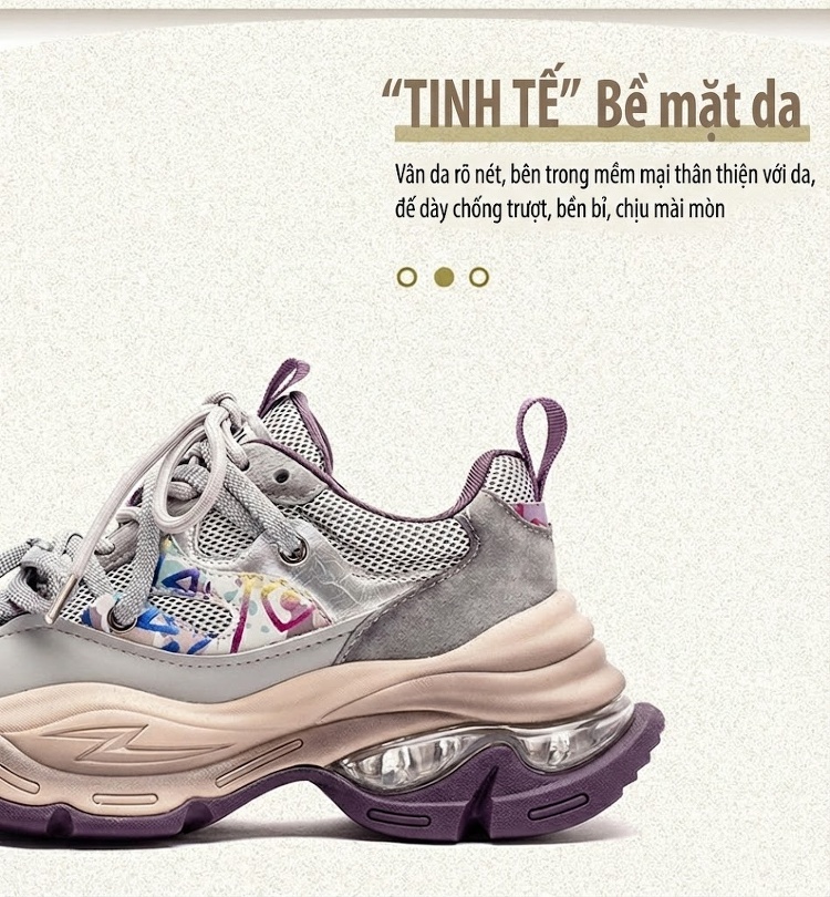 Giày Sneaker Nữ Đế Bánh Mì Phong Cách Anh Quốc Chiều Cao Đế Khoảng 5cm Màu Đỏ Rượu Vang, Xám, Nâu chi tiết 3
