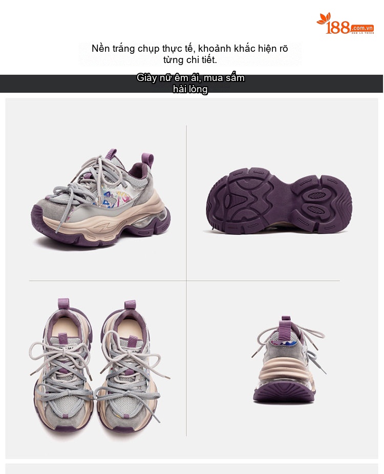 Giày Sneaker Nữ Đế Bánh Mì Phong Cách Anh Quốc Chiều Cao Đế Khoảng 5cm Màu Đỏ Rượu Vang, Xám, Nâu chi tiết 16