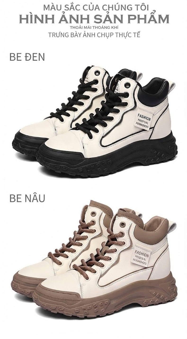 Giày Sneaker Nữ Đế Bệt Dáng Boot Chiều Cao Đế Khoảng 5cm Màu Trắng, Nâu, Đen chi tiết 15