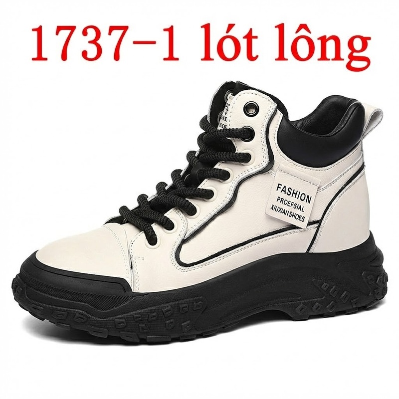 Giày Sneaker Nữ Đế Bệt Dáng Boot Chiều Cao Đế Khoảng 5cm Màu Trắng, Nâu, Đen