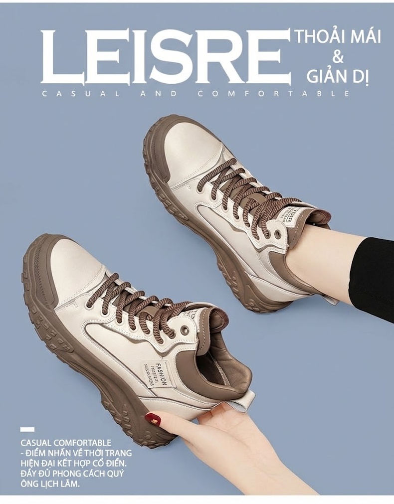 Giày Sneaker Nữ Đế Bệt Dáng Boot Chiều Cao Đế Khoảng 5cm Màu Trắng, Nâu, Đen chi tiết 2