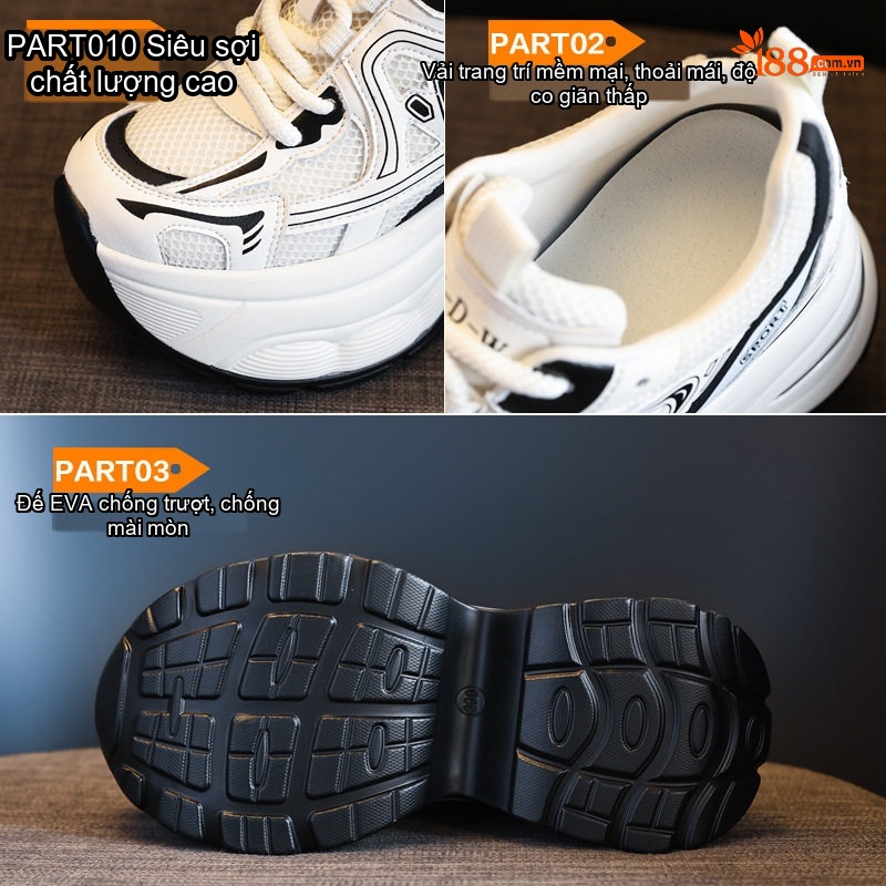 Giày Sneaker Nữ Đế Cao 10cm Phong Cách Ulzzang Màu Trắng, Đen