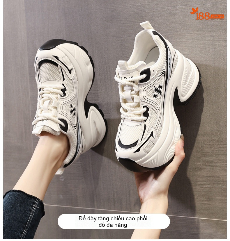 Giày Sneaker Nữ Đế Cao 10cm Phong Cách Ulzzang Màu Trắng, Đen chi tiết 1
