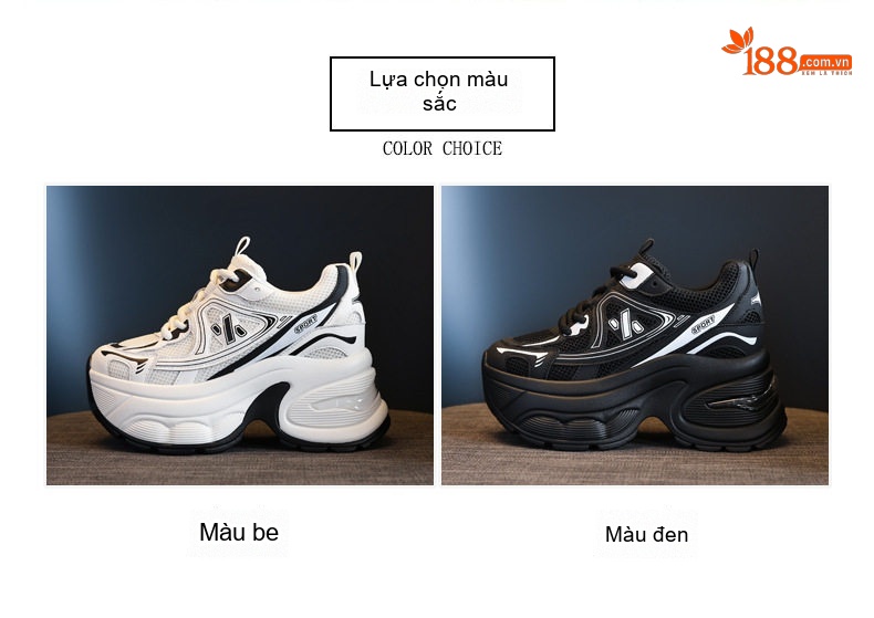 Giày Sneaker Nữ Đế Cao 10cm Phong Cách Ulzzang Màu Trắng, Đen chi tiết 2