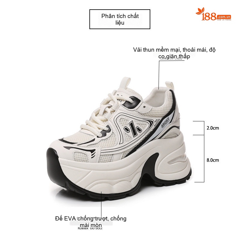 Giày Sneaker Nữ Đế Cao 10cm Phong Cách Ulzzang Màu Trắng, Đen chi tiết 3