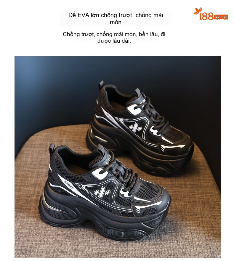 Giày Sneaker Nữ Đế Cao 10cm Phong Cách Ulzzang Màu Trắng, Đen chi tiết 11