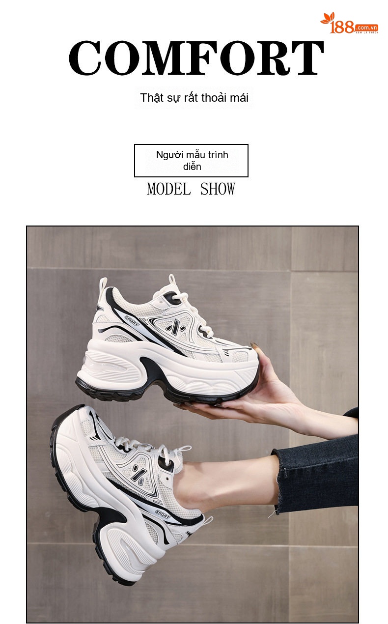 Giày Sneaker Nữ Đế Cao 10cm Phong Cách Ulzzang Màu Trắng, Đen chi tiết 12