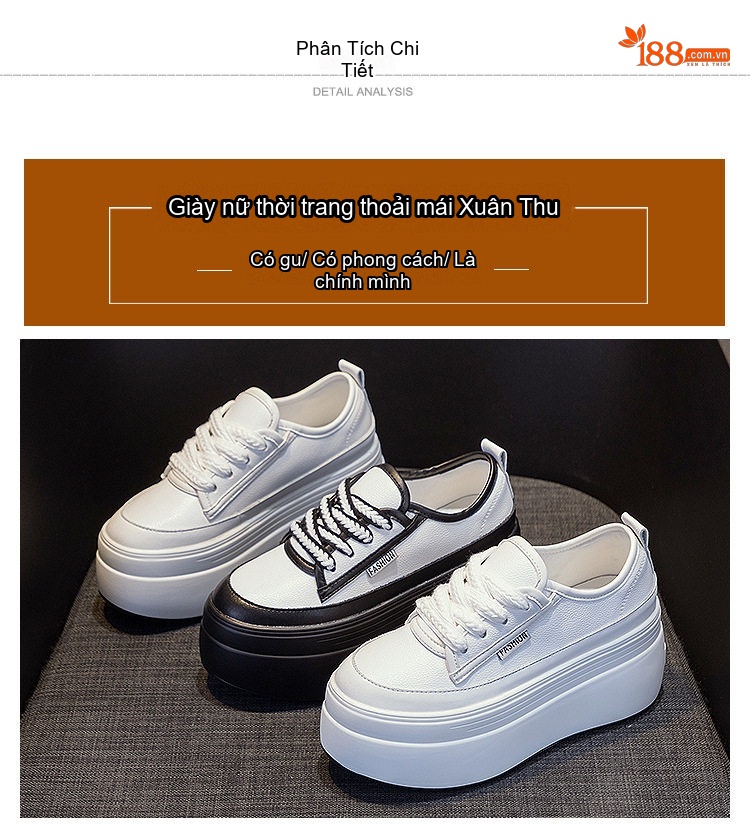 Giày Sneaker Nữ Đế Cao 8cm Phong Cách Hàn Quốc Màu Trắng, Đen chi tiết 7