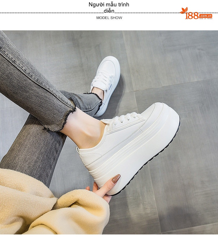 Giày Sneaker Nữ Đế Cao 8cm Phong Cách Hàn Quốc Màu Trắng, Đen chi tiết 13