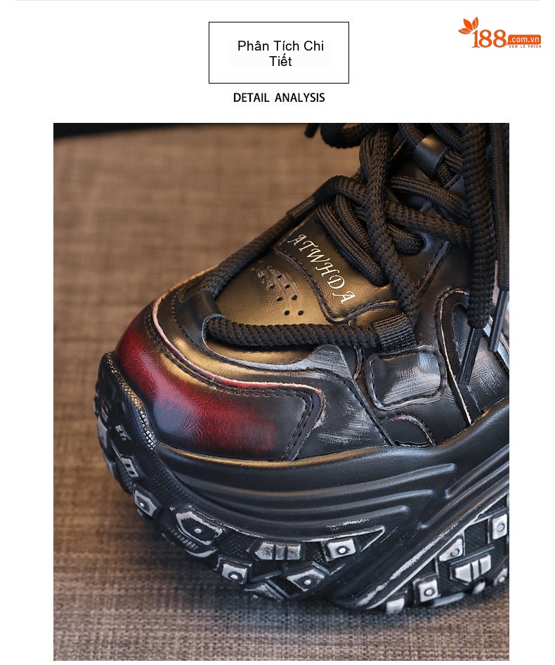 Giày Sneaker Nữ Đế Cao 8cm Phong Cách Retro Màu Đen, Đỏ chi tiết 8
