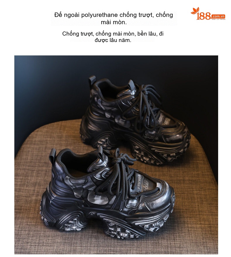 Giày Sneaker Nữ Đế Cao 8cm Phong Cách Retro Màu Đen, Đỏ chi tiết 11