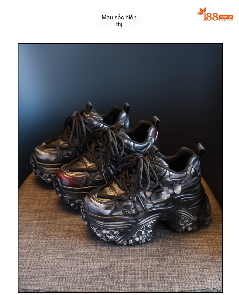 Giày Sneaker Nữ Đế Cao 8cm Phong Cách Retro Màu Đen, Đỏ chi tiết 19
