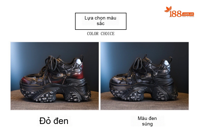 Giày Sneaker Nữ Đế Cao 8cm Phong Cách Retro Màu Đen, Đỏ chi tiết 2