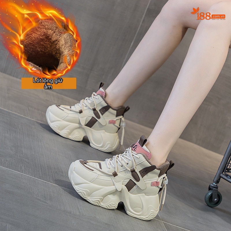 Giày Sneaker Nữ Đế Cao 8cm Phong Cách Ulzzang Năng Động Màu Trắng, Đen
