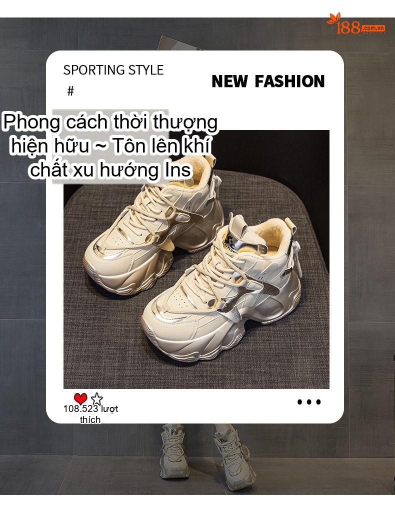 Giày Sneaker Nữ Đế Cao 8cm Phong Cách Ulzzang Năng Động Màu Trắng, Đen chi tiết 20