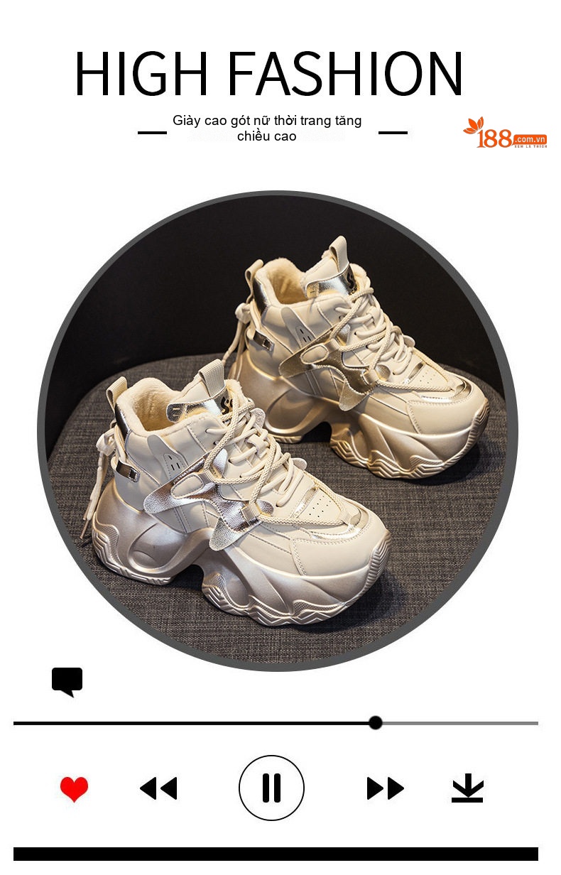 Giày Sneaker Nữ Đế Cao 8cm Phong Cách Ulzzang Năng Động Màu Trắng, Đen chi tiết 23