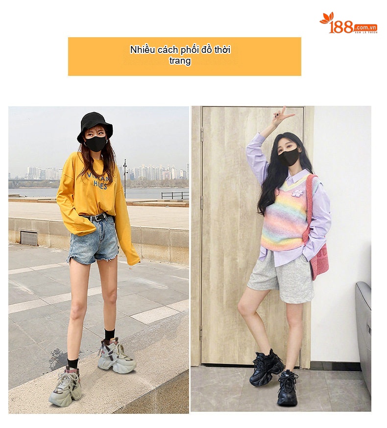 Giày Sneaker Nữ Đế Cao 8cm Phong Cách Ulzzang Năng Động Màu Trắng, Đen chi tiết 24