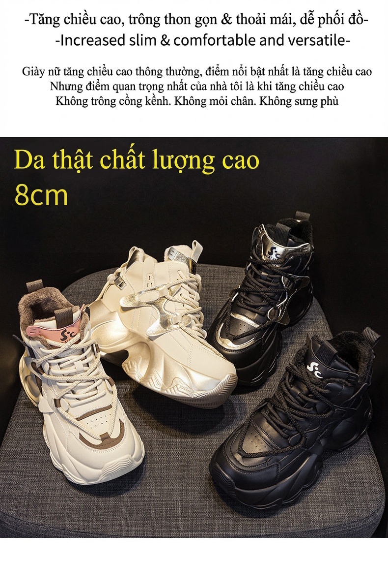 Giày Sneaker Nữ Đế Cao 8cm Phong Cách Ulzzang Năng Động Màu Trắng, Đen chi tiết 19