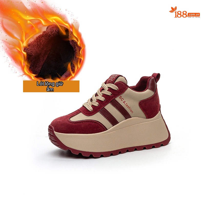 Giày Sneaker Nữ Đế Cao 8cm Tăng Chiều Cao Phong Cách Ulzzang Màu Đỏ, Đen, Nâu, Vàng...