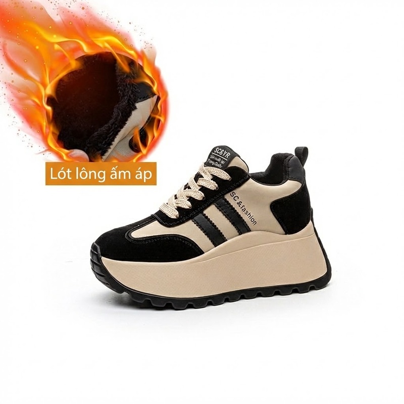 Giày Sneaker Nữ Đế Cao 8cm Tăng Chiều Cao Phong Cách Ulzzang Màu Đỏ, Đen, Nâu, Vàng...