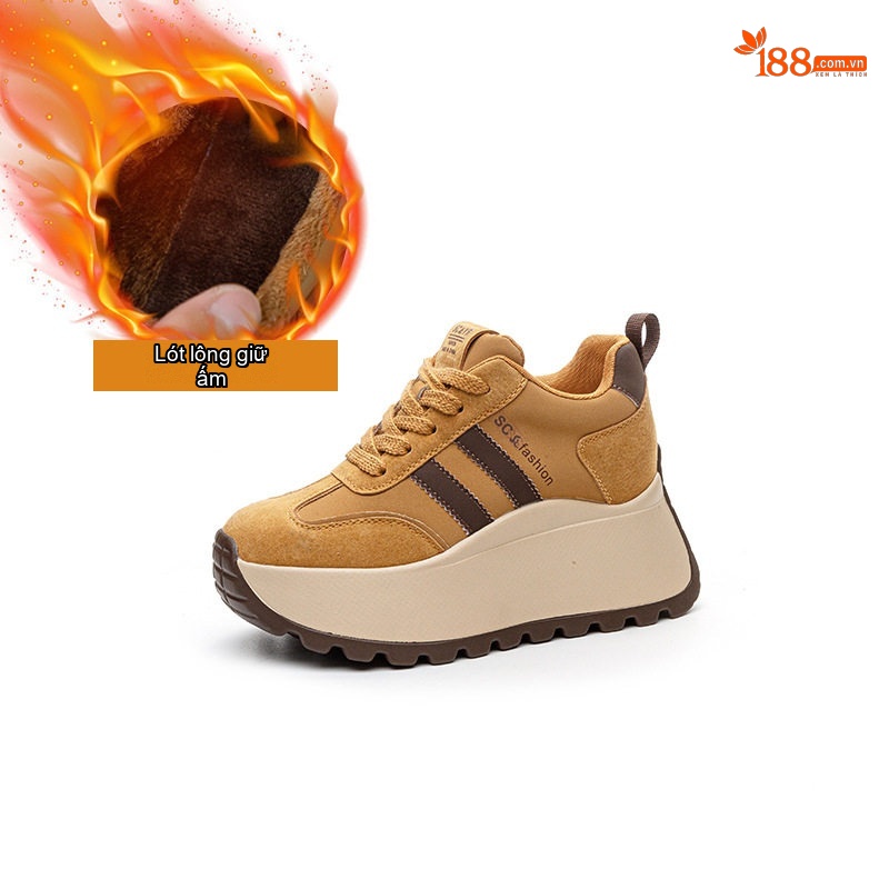 Giày Sneaker Nữ Đế Cao 8cm Tăng Chiều Cao Phong Cách Ulzzang Màu Đỏ, Đen, Nâu, Vàng...