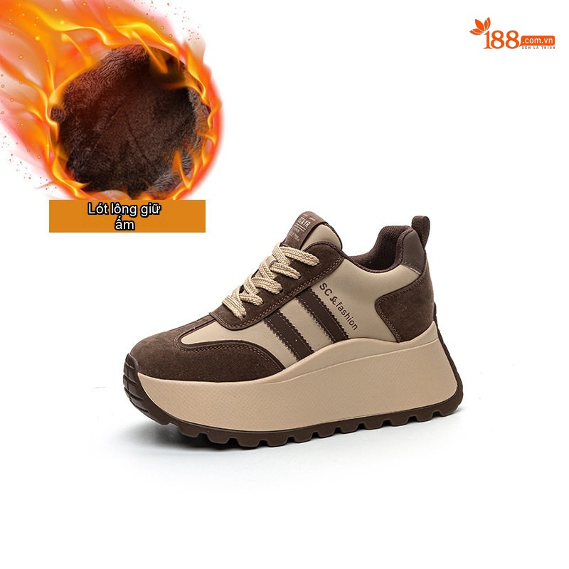 Giày Sneaker Nữ Đế Cao 8cm Tăng Chiều Cao Phong Cách Ulzzang Màu Đỏ, Đen, Nâu, Vàng...