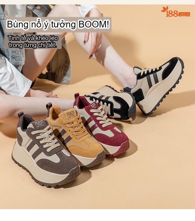 Giày Sneaker Nữ Đế Cao 8cm Tăng Chiều Cao Phong Cách Ulzzang Màu Đỏ, Đen, Nâu, Vàng... chi tiết 3