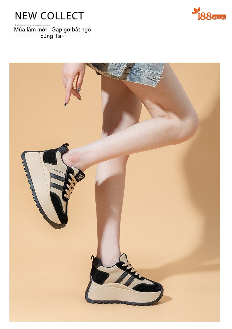 Giày Sneaker Nữ Đế Cao 8cm Tăng Chiều Cao Phong Cách Ulzzang Màu Đỏ, Đen, Nâu, Vàng... chi tiết 11