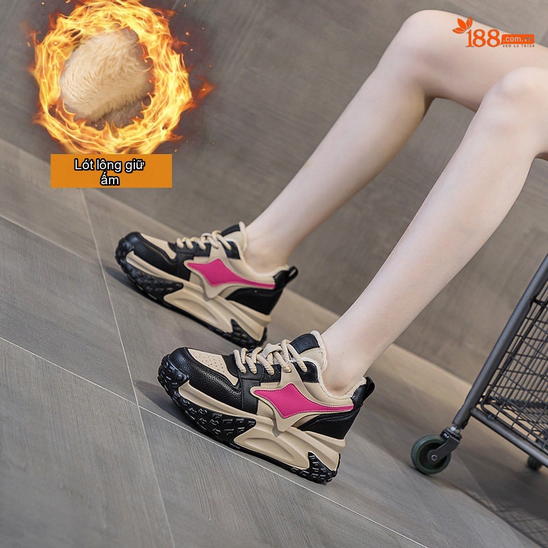 Giày Sneaker Nữ Đế Cao Khoảng 5cm Phong Cách Hàn Quốc Màu Đen, Trắng, Be, Hồng