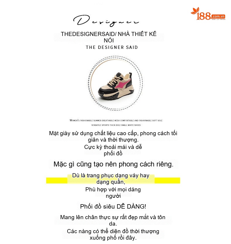 Giày Sneaker Nữ Đế Cao Khoảng 5cm Phong Cách Hàn Quốc Màu Đen, Trắng, Be, Hồng chi tiết 4