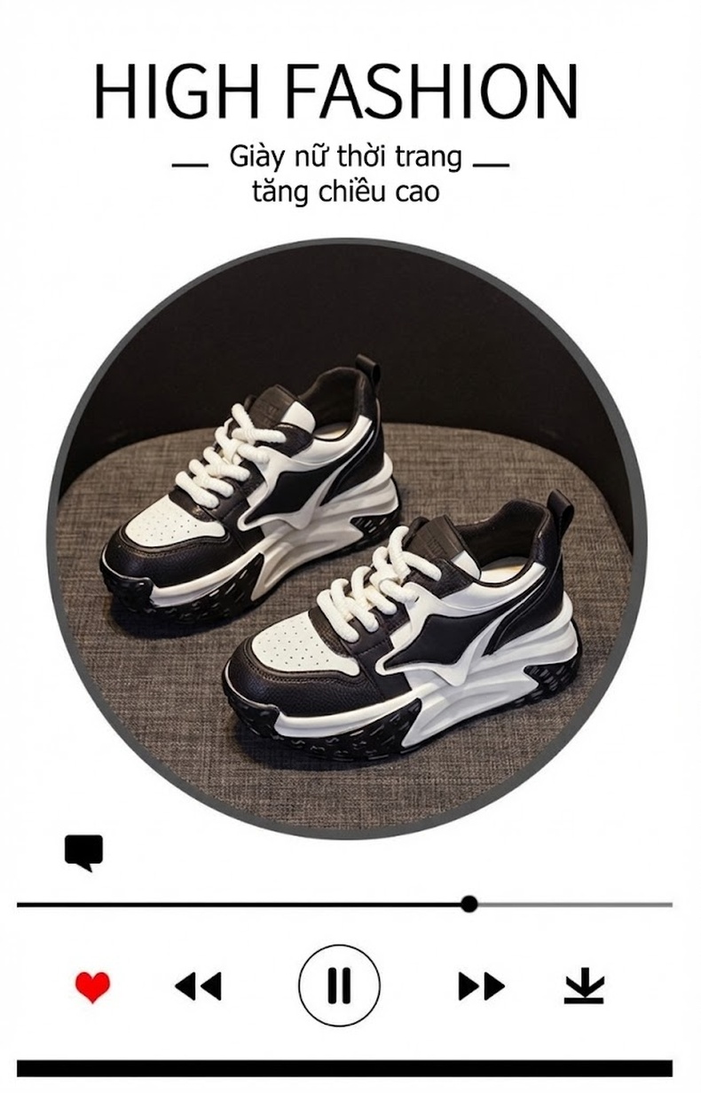 Giày Sneaker Nữ Đế Cao Khoảng 5cm Phong Cách Hàn Quốc Màu Đen, Trắng, Be, Hồng chi tiết 5
