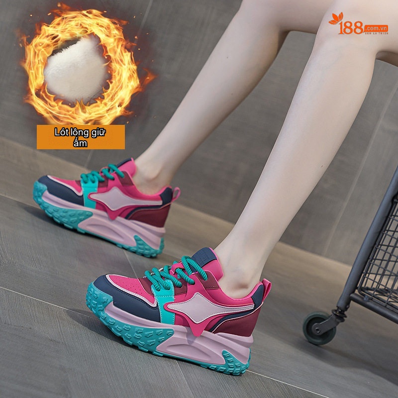 Giày Sneaker Nữ Đế Cao Khoảng 5cm Phong Cách Hàn Quốc Màu Đen, Trắng, Be, Hồng chi tiết 13