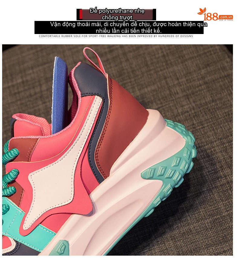 Giày Sneaker Nữ Đế Cao Khoảng 5cm Phong Cách Hàn Quốc Màu Đen, Trắng, Be, Hồng chi tiết 15