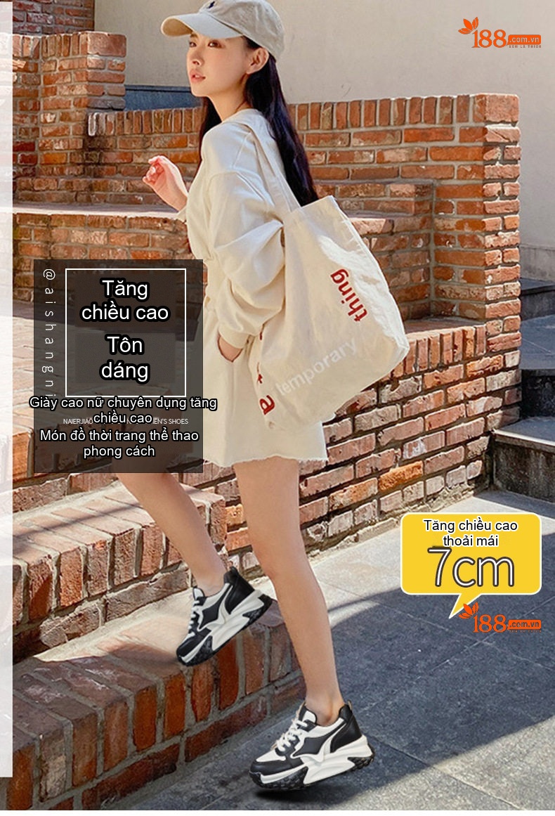 Giày Sneaker Nữ Đế Cao Khoảng 5cm Phong Cách Hàn Quốc Màu Đen, Trắng, Be, Hồng chi tiết 1