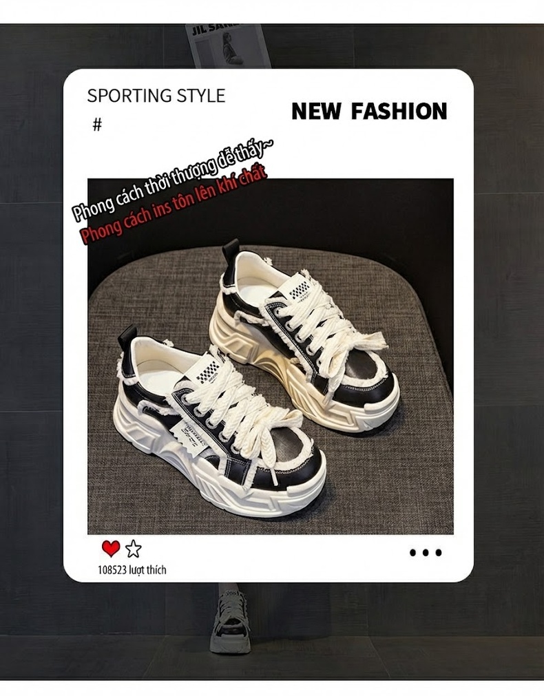 Giày Sneaker Nữ Đế Cao Khoảng 5cm Phong Cách Hàn Quốc Màu Trắng, Đen, Xám, Xanh Navy... chi tiết 3