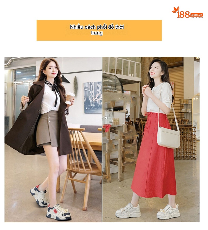 Giày Sneaker Nữ Đế Cao Khoảng 5cm Phong Cách Hàn Quốc Màu Trắng, Đen, Xám, Xanh Navy... chi tiết 8