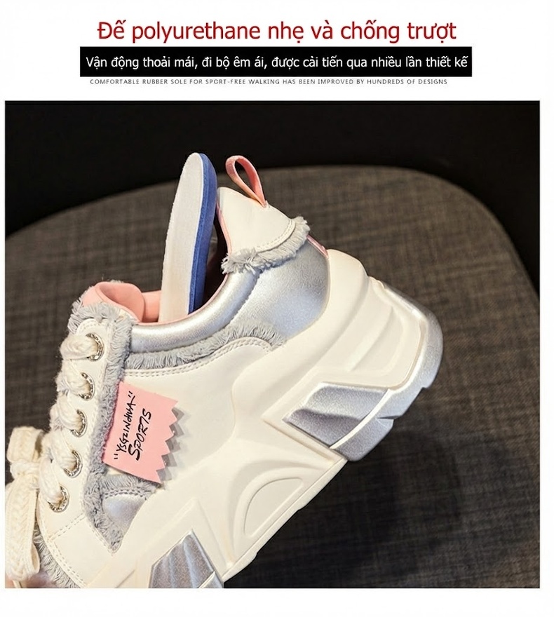 Giày Sneaker Nữ Đế Cao Khoảng 5cm Phong Cách Hàn Quốc Màu Trắng, Đen, Xám, Xanh Navy... chi tiết 11