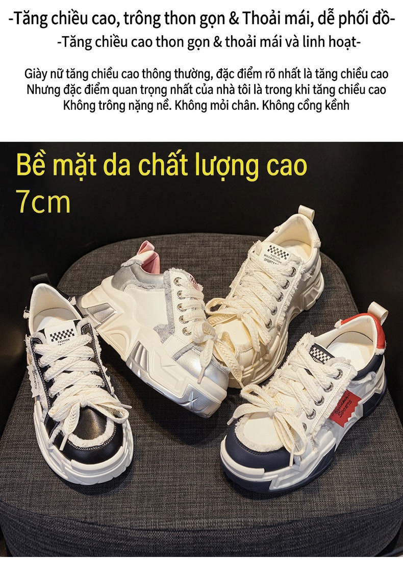 Giày Sneaker Nữ Đế Cao Khoảng 5cm Phong Cách Hàn Quốc Màu Trắng, Đen, Xám, Xanh Navy... chi tiết 2