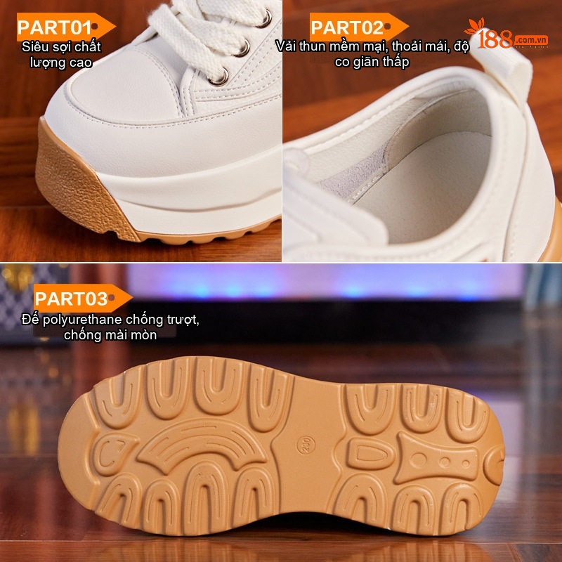 Giày Sneaker Nữ Đế Cao Khoảng 6cm Phong Cách Hàn Quốc Màu Trắng, Đen