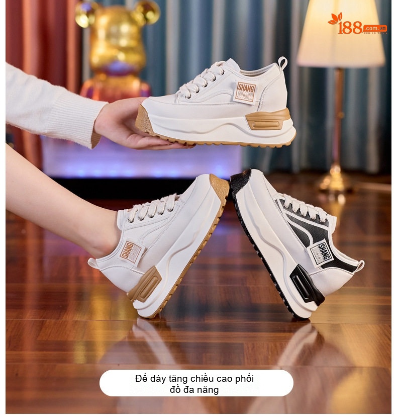 Giày Sneaker Nữ Đế Cao Khoảng 6cm Phong Cách Hàn Quốc Màu Trắng, Đen chi tiết 1
