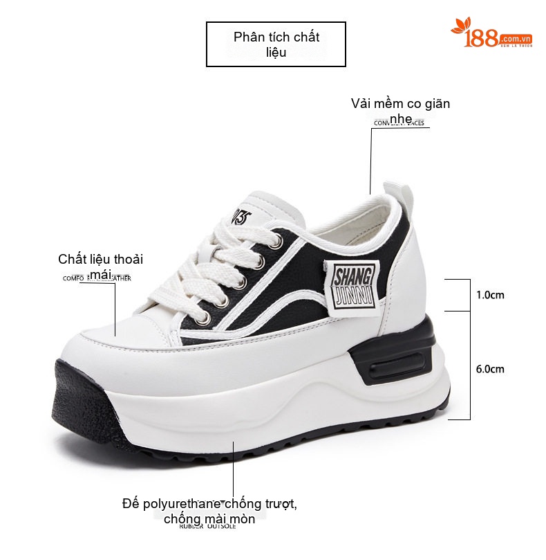 Giày Sneaker Nữ Đế Cao Khoảng 6cm Phong Cách Hàn Quốc Màu Trắng, Đen chi tiết 2